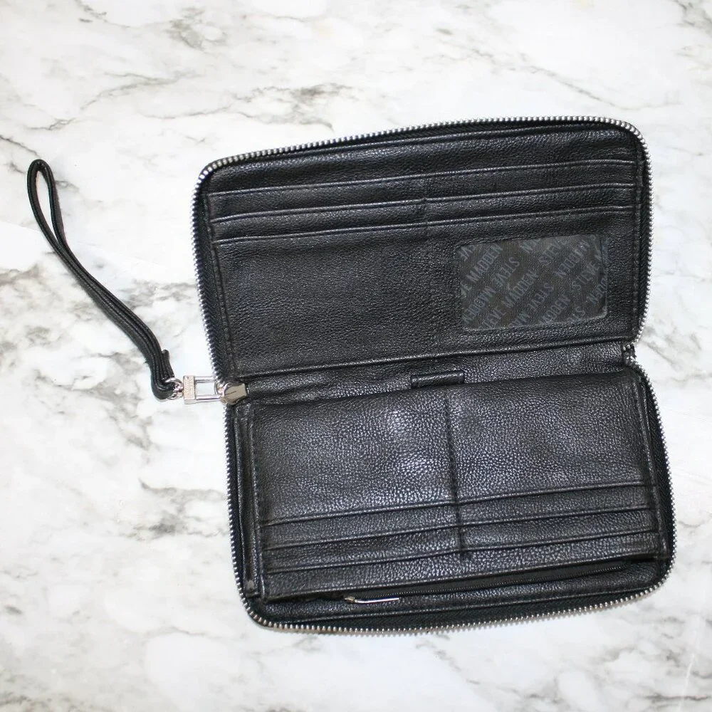 STEVE MADDEN Wristlet Mini Bag Clutch Wallet PU Leather Carry All Purse Black